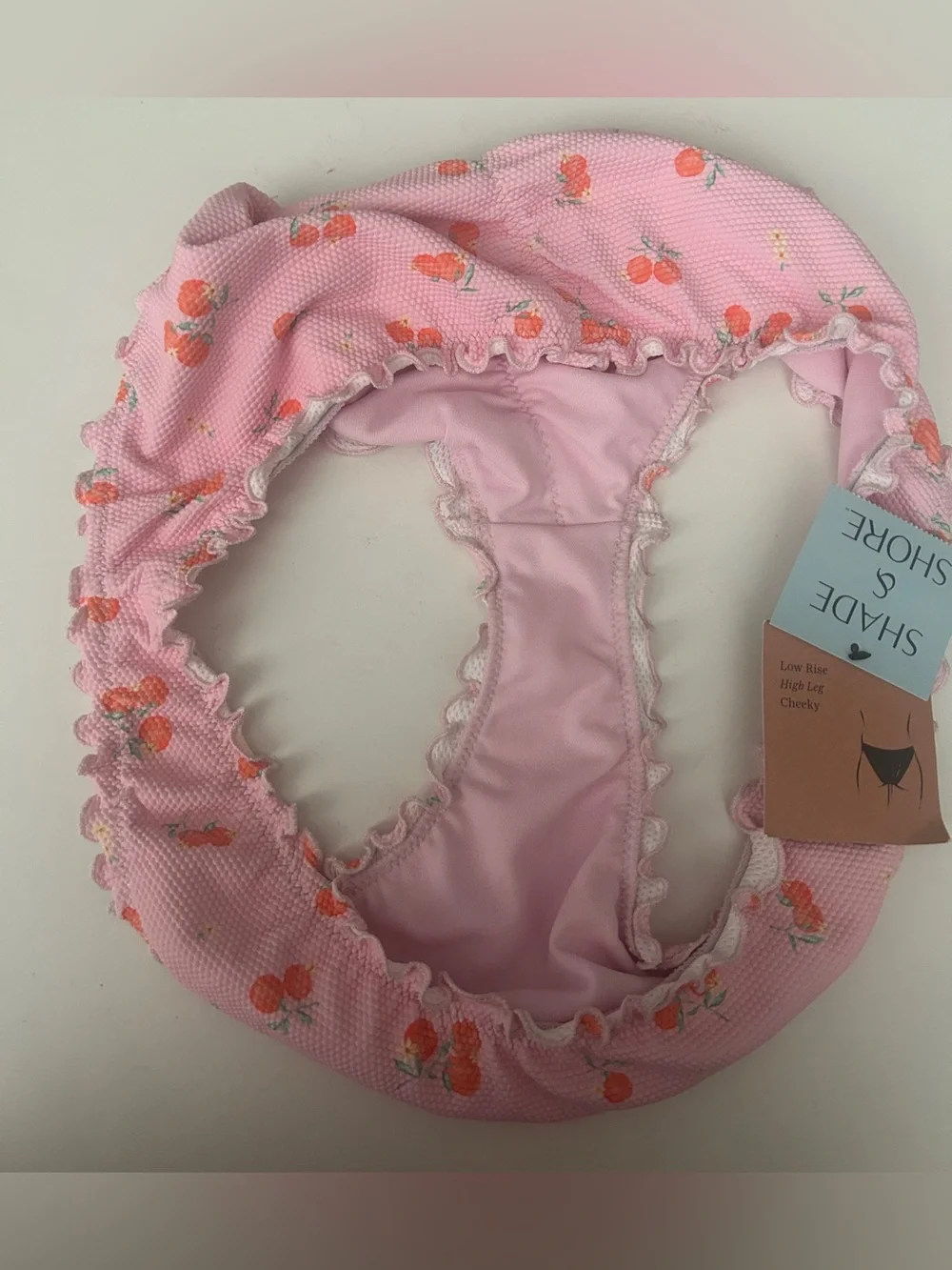 Pink with Orange Print Ruffled Bikini Bottoms
